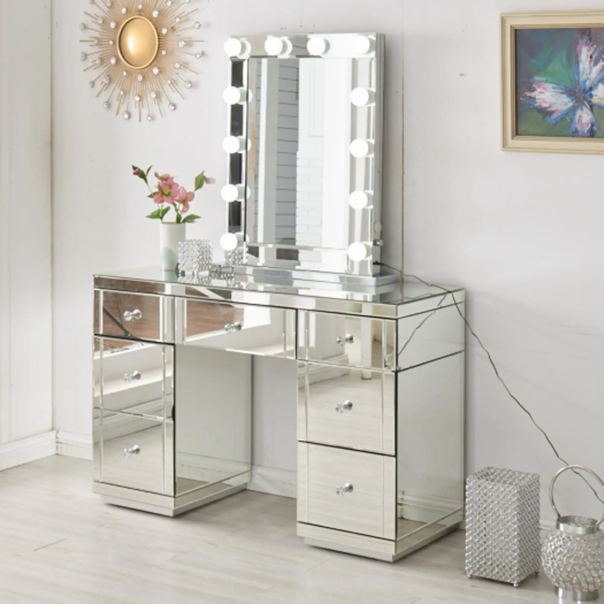 Wholesale Professional Makeup Vanity Set Hollywood Glass Dresser Desktop Mirror With Speaker Function For Bedroom