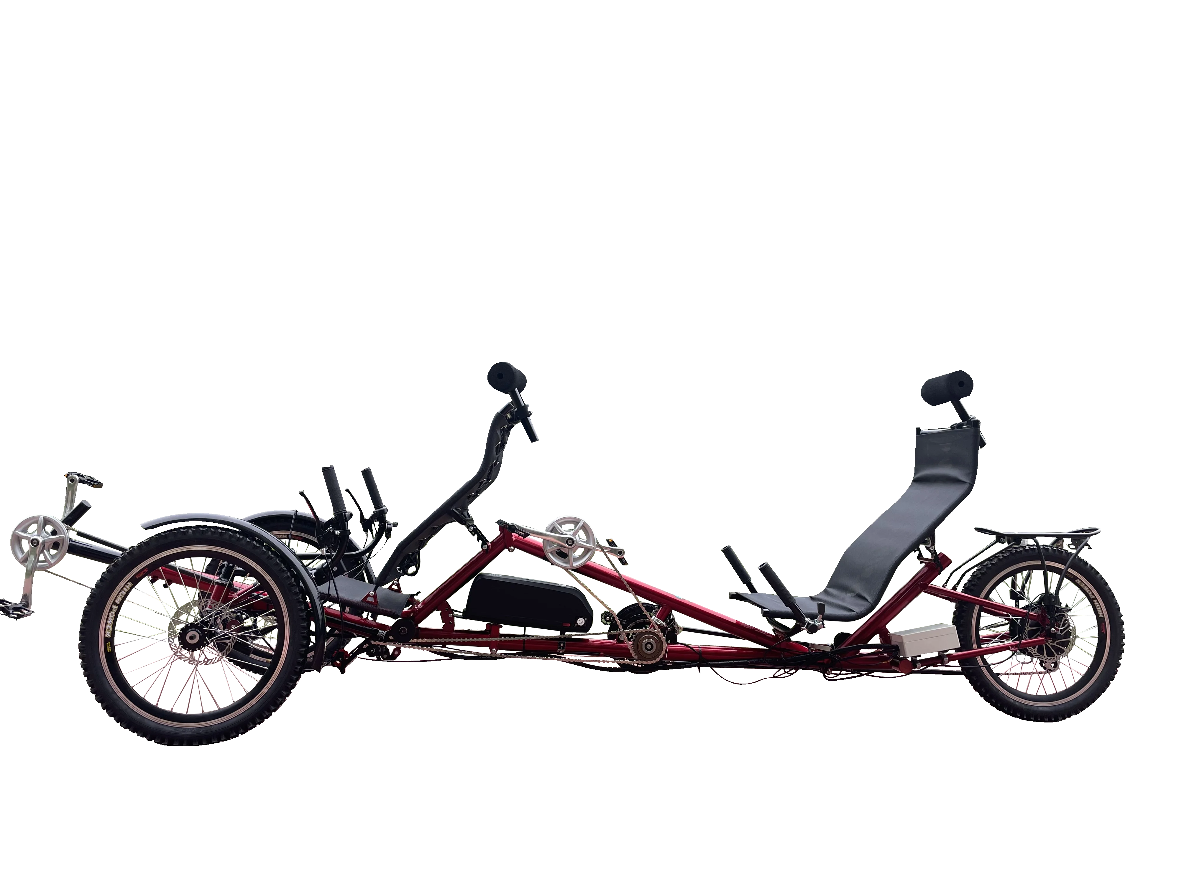 2 person 3 wheel bicycle Tiniover Creek folding electric trike with passenger seat for two seaters Tiniover Trikes Conquer all terrains with the Speedy TT