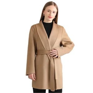 Merino Wool Woolen Double-sided Mid Length Casual Coat Autumn Winter Business Solid Color 100% Wool Wool Liner Women