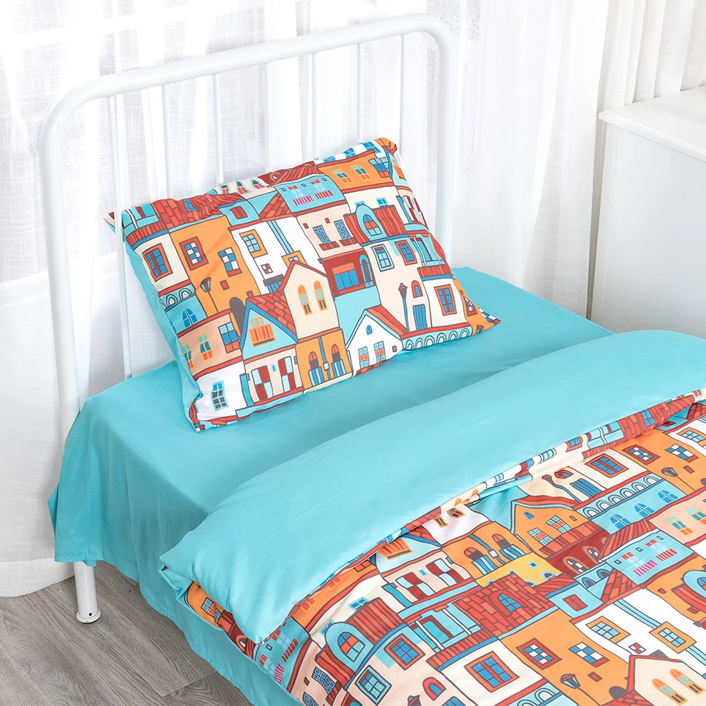 Toddler Bed Kids Bedding Girl 3 D Digital Print Roman Color House Bedding Set 100% Cotton Kids Quilt