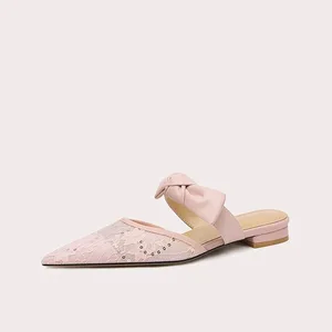 Lily Wei Wholesale Lace Bow Flats Pointed Toe Sequin for Women's Daily Casual Party Summer Occasion Shoes