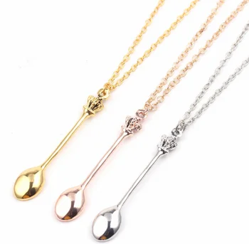 Best Selling Silver/Gold/Rose Gold Plated 5cm Height Crown Spoon Necklace