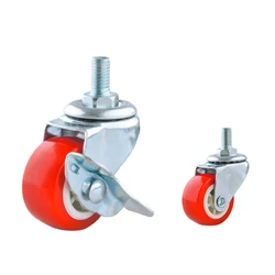 Light duty wheel roller small size red pu wheels swivel bolt-hole caster with brake NO 6
