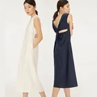 Casual White Dresses Cotton Linen Backless Blancos Vestidos Solid Color Sleeveless Casual Dresses Summer Beach White Maxi Dress For Women
