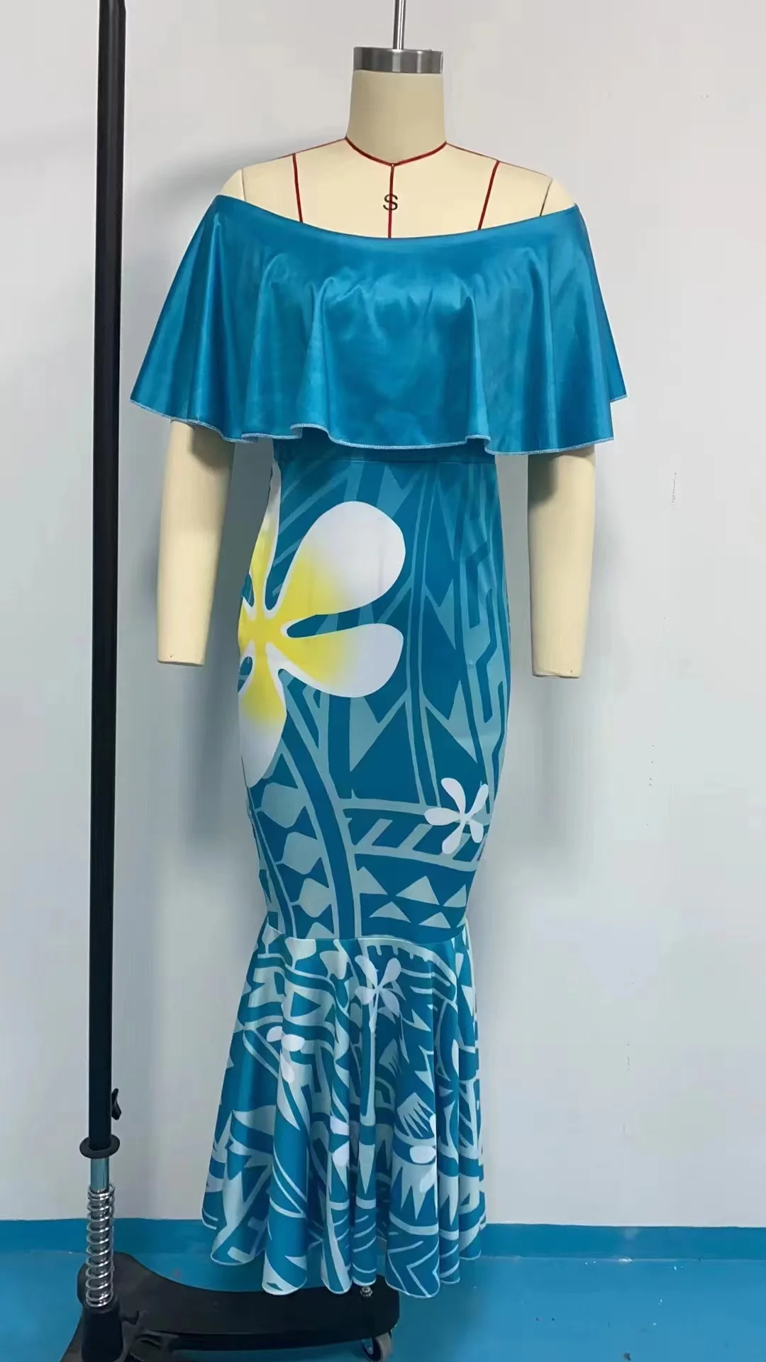 Женское длинное платье-русалка, зеленое полинезийское платье-Русалка с высоким разрешением, платье на одно плечо, платье макси для вечеринки