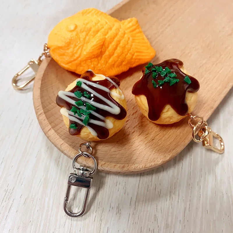 Portachiavi Cibo Simulato - Patatine Fritte E Coscia Di Pollo In PVC - Portachiavi Creativo E Divertente, Oro, Small