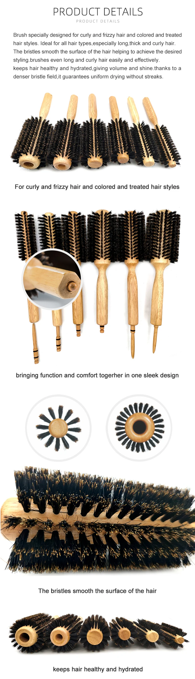 Best Round Wooden Boar Bristles Hair Brush With Private Label Buy
