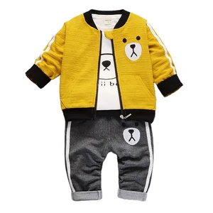 2019 Fashion Casual and Comfortable Cartoon Bear Print Spring Autumn 3 Pieces Kids Fall Set Turkey Wholesale Children Clothes