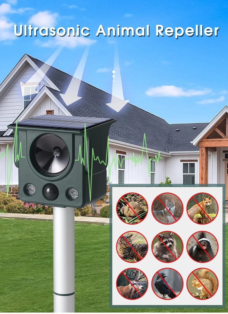 SAIJZEK New Rohs Upgrade Outdoor Solar Animal Repeller Cat Dog Bird Fox Raccoon Wild Pig Deterrent Solar Cat Repeller supplier