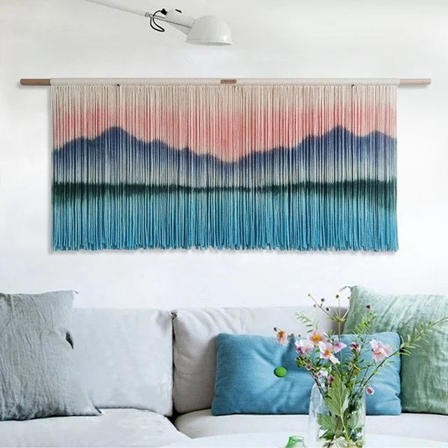 Wholesale Hand-Woven Tie-Dye Tapestry Art Macrame Wall Hanging for Home Decor Dip Dyed Wall Decoration Crafts Customized DIY