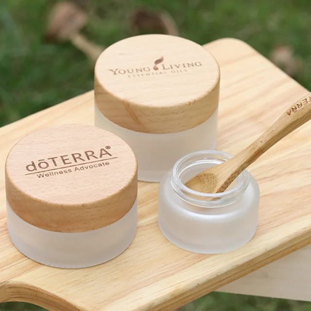 30ml 50ml 100ml engraving logo wooden and bamboo cream clear frosted glass jars with lids for body scrub