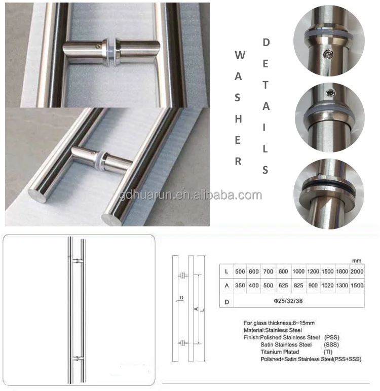 Commercial Stainless Steel 304 Glass Door Handle / H Type Double Side