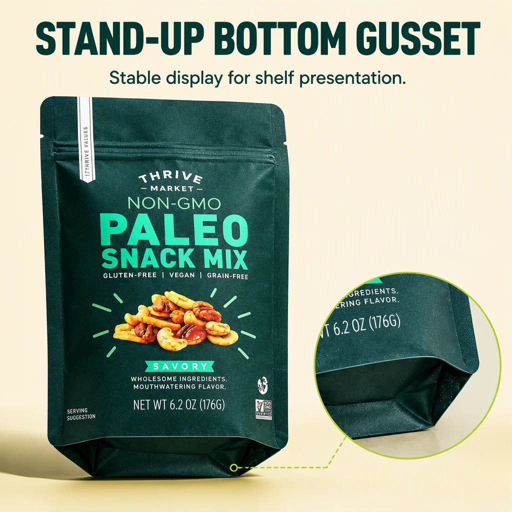 Custom Printed Stand up Pouch Food Grade Resealable Zipper Bag for Snack Pet Food Candy Nuts Packaging Wholesale