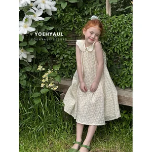 YOEHYAUL 25121 Lace Collar Sleeveless Floral Embroidered Beautiful Girls Dresses Knee-Length 7 Yrs Baby Girl Dress Child