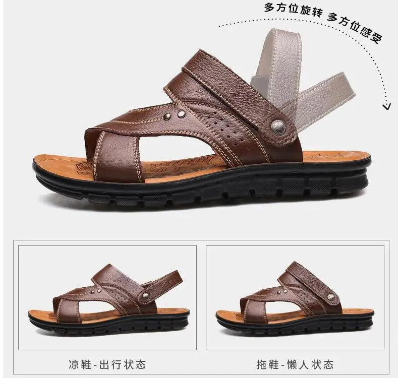 Summer New Men's Sandals Casual Sandals And Slippers Leather Beach ...