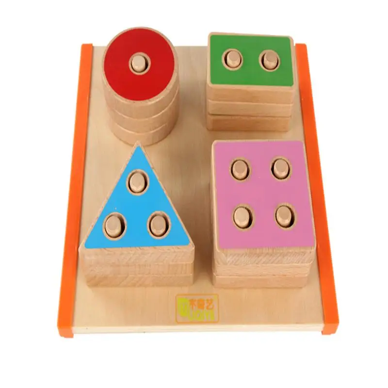 Wooden Geometric Shape Building Blocks Puzzle Montessori Educational Toys 