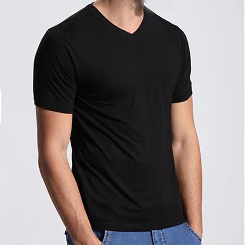 In Stock Custom Print Breathable Anti-Wrinkle Men's V-Neck Bamboo Oversized Sleep 220 Gsm Blank Bamboo T Shirt