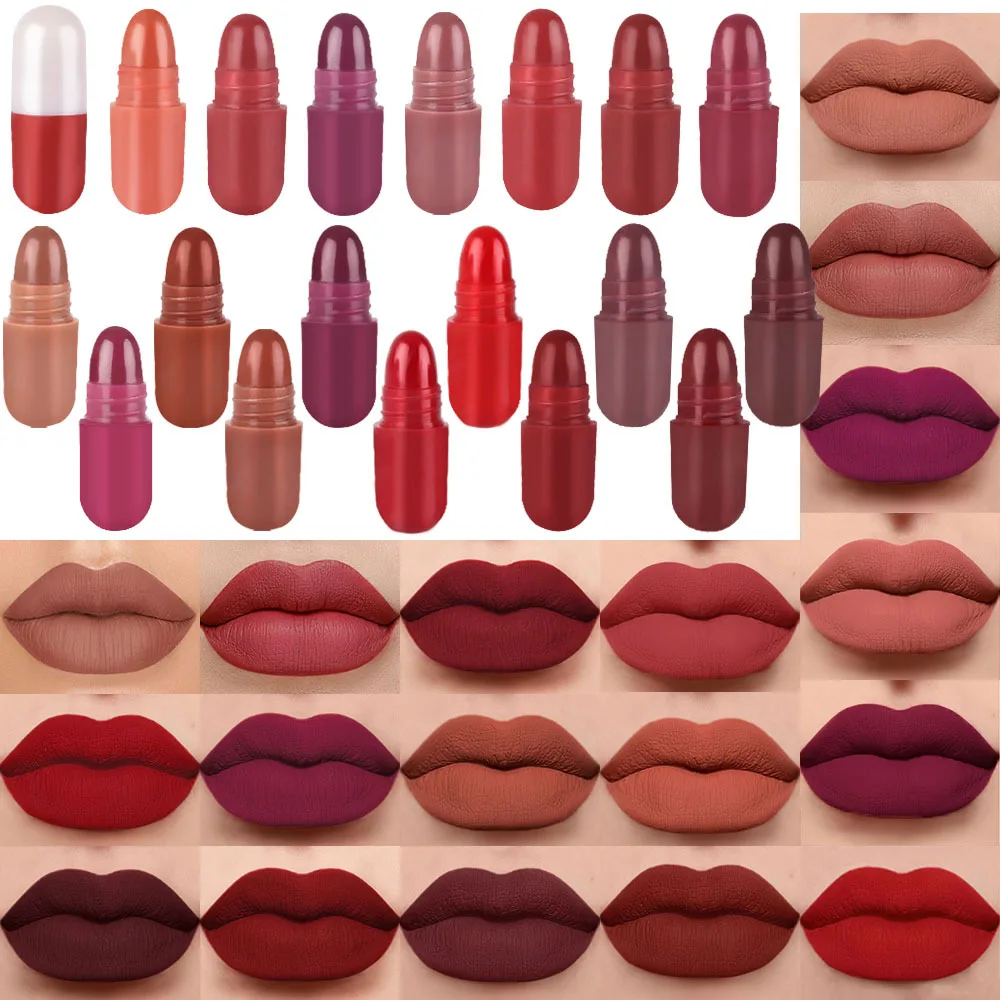 DNM 18 Colors Mini Capsule Style Lipstick Velvet Matte Lipsticks Set Travel Size Tint High Pigment Cosmetics