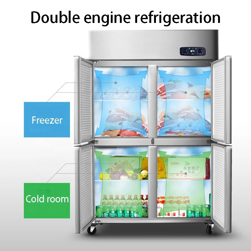 4-дверь холодильник коммерческих вертикальных четырехдверный холодильник dual-компьютер с двумя температурными режимами морозильная камера/постоянным током морозильник холодильник