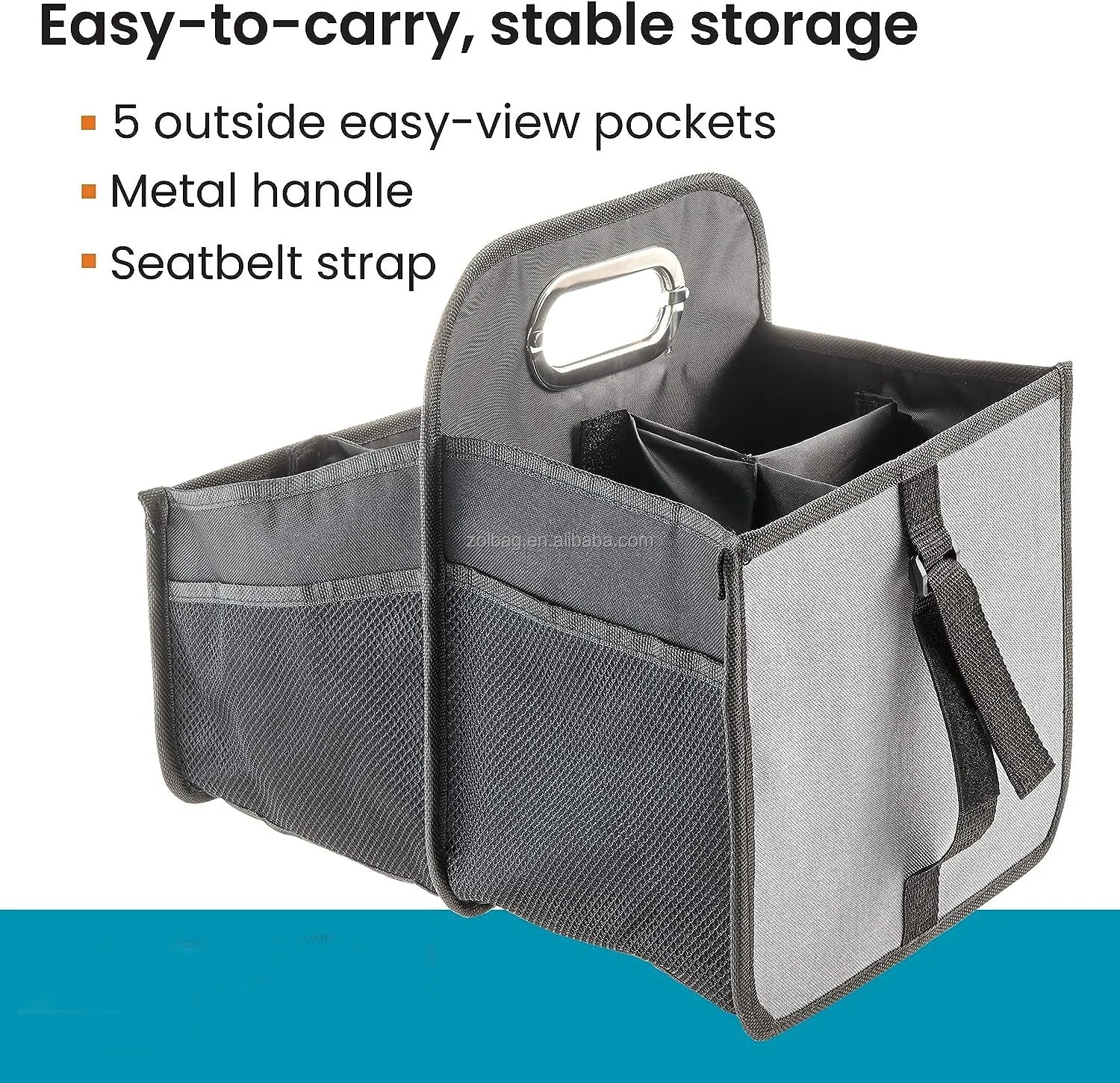 Custom Front And Back Seat Car Organizer Caddy With Carry Handle And