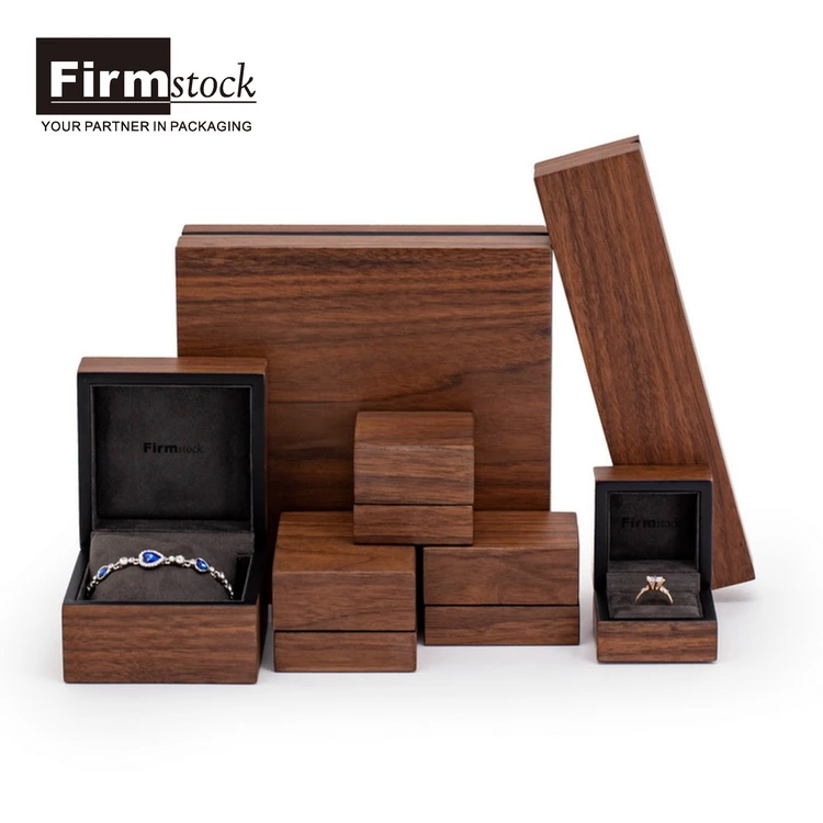 Walnut Wood Veneer Wooden Jewellery Packaging Set Boxes Velvet Insert Necklace Ring Earrings Small luxury Jewelry Gift Box