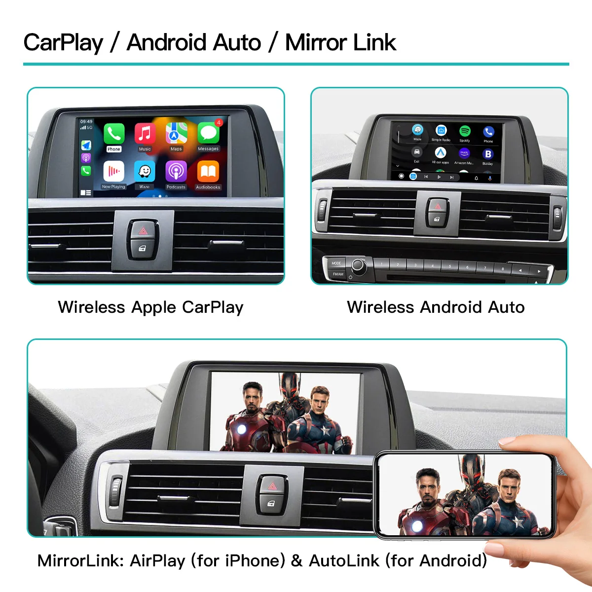 Autoabc Wireless Apple Carplay Multimedia Video Interface Android Auto for Bmw F30 F10 NBT/CIC F01 F02 F15 F20 F35 F31 F32