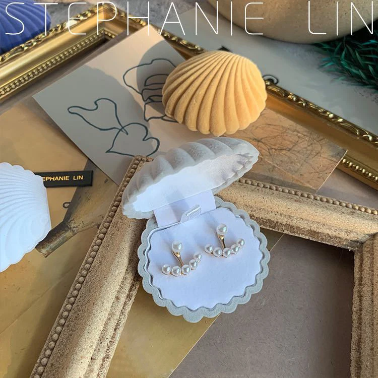 Tongxing Shell Shape Storage Box Lovely Velvet Display Wedding Engagement Ring Earrings Necklace Bracelet Jewelry Gift Holder
