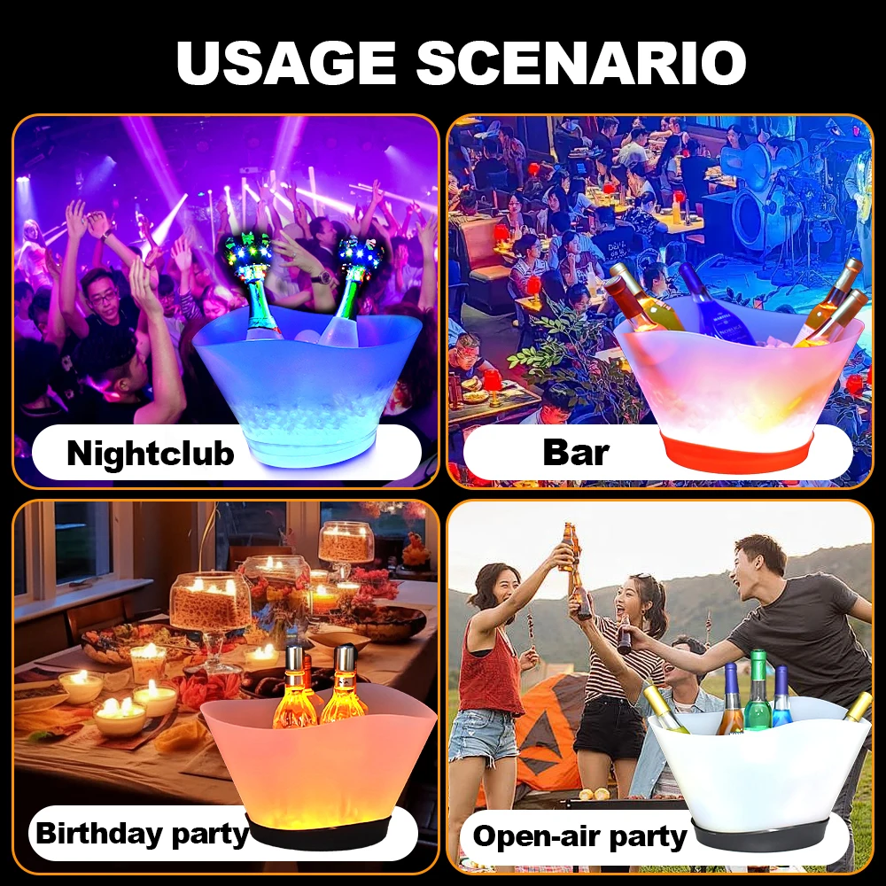 RGB Rechargeable Led Light up Plastic Ice Bucket Top Quality 12Liter Vodka and Beverage Promotional Gift