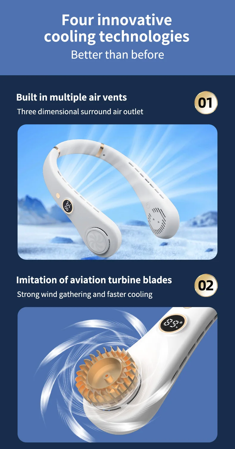 Portable Bladeless Neck Fan Hands Free Rechargeable Cooling Fan_voghion.com