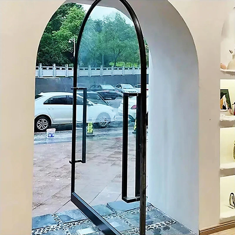 Commercial Pivot Arch Glass Door Custom Made Shop Front Stained Tempered Glass Door Storefront Glass Doors Classic Rounded Top