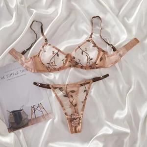 BOON Sexy Lingerie French Floral Embroidery Sheer Lightweight Push-Up Bra Set Chest Pad Spandex/Polyester Smaller Appearance