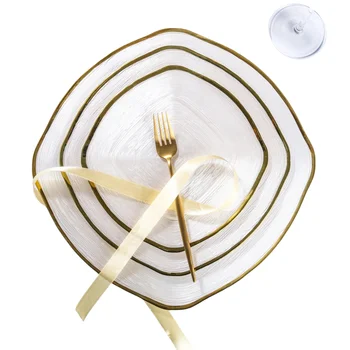 Luxury Glass Plate Party Wedding Party Restaurant Square Crystal Glass Charger With Gold Rim