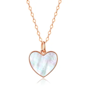 Custom Real AU750 18K Solid Gold Black White Mother-of Pearl Color Heart Shaped Pendant O Chain Necklace Gift Jewelry for Women
