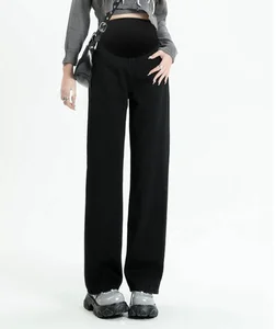 Chic retro maternity pants High-waisted casual pants for pregnant women