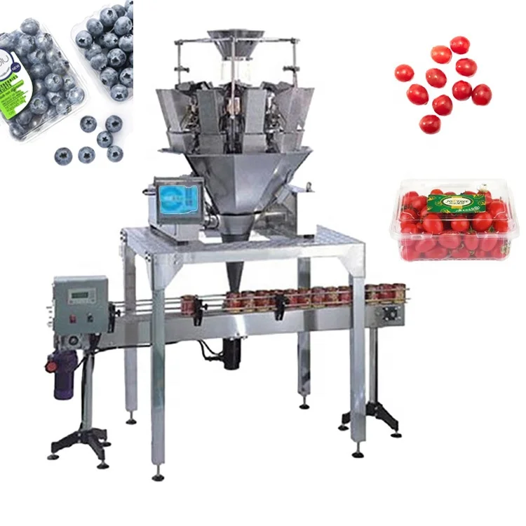 Automatic Fresh Frozen Fruit Weighing Box Filling Strawberry Cherry Blueberry Packing Machine with Weigher