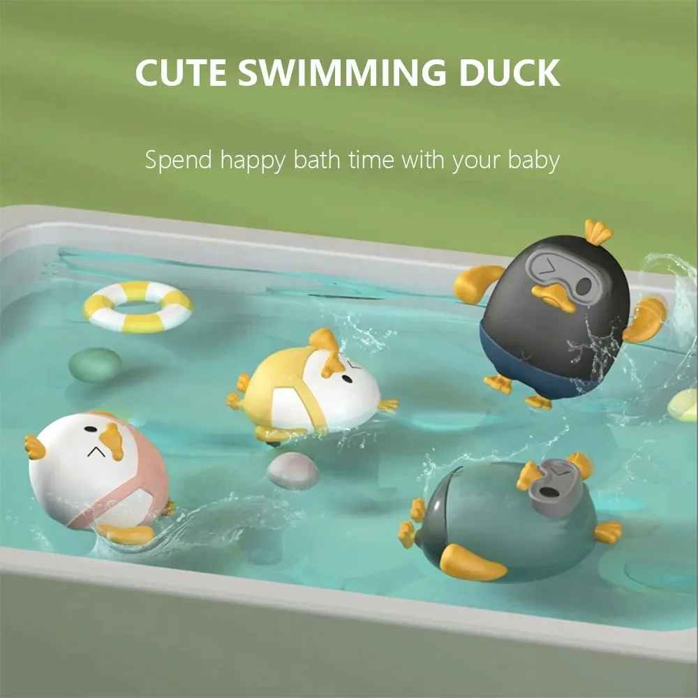 New Arrival Cute Pull String Swimming Duck Toy Baby Bath Pull Line Animal Bathtub Toy for Toddler Bathing Time Water Play Game