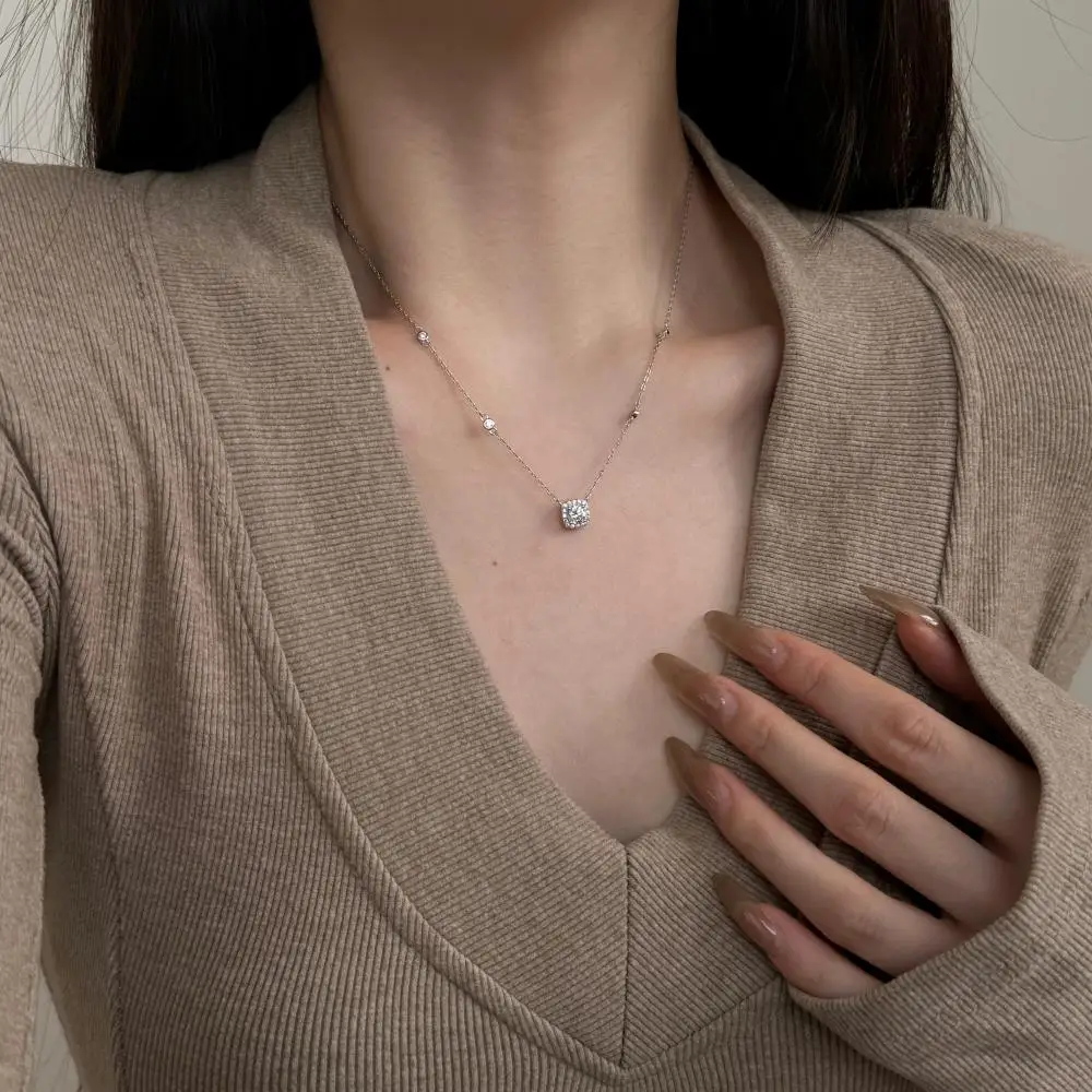 KAKODIY Women's Trendy Style 925 Sterling Silver Square 5A Zircon Adjustable Necklace detail 5