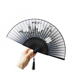 Японский складной Ручной Веер для женщин, веер в ретро стиле 8,27 дюйма (21 см) из бамбукового дерева и шелка