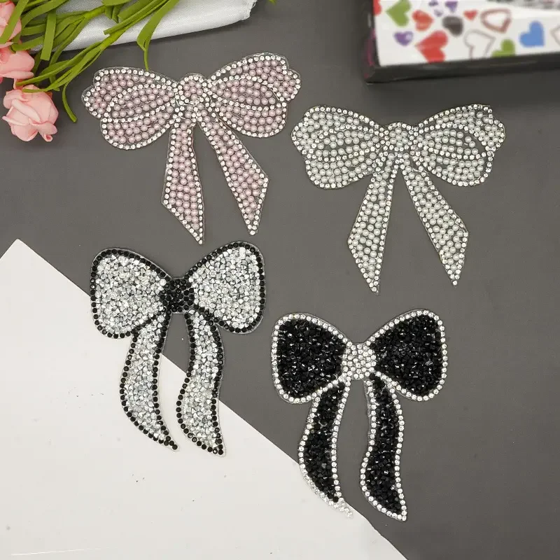 New Product butterfly Bow Shape Rhinestone Applique Custom Hot Resin Diamond Patch for Clothing