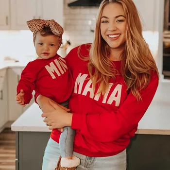 Family Matching Fall Sets Mama Mini Print Tops Mother And Daughter Sweatshirt Long Sleeve Casual Baby Mommy And Me Hoodies