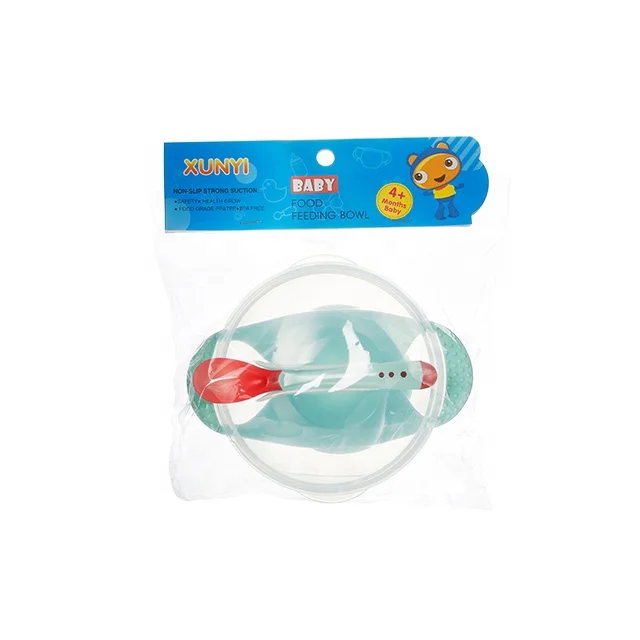 Azul Baby Bowl tazón de alimentación con ventosa y ventosa con cuchara sensora de temperatura Juego de vajilla antideslizante para bebés 