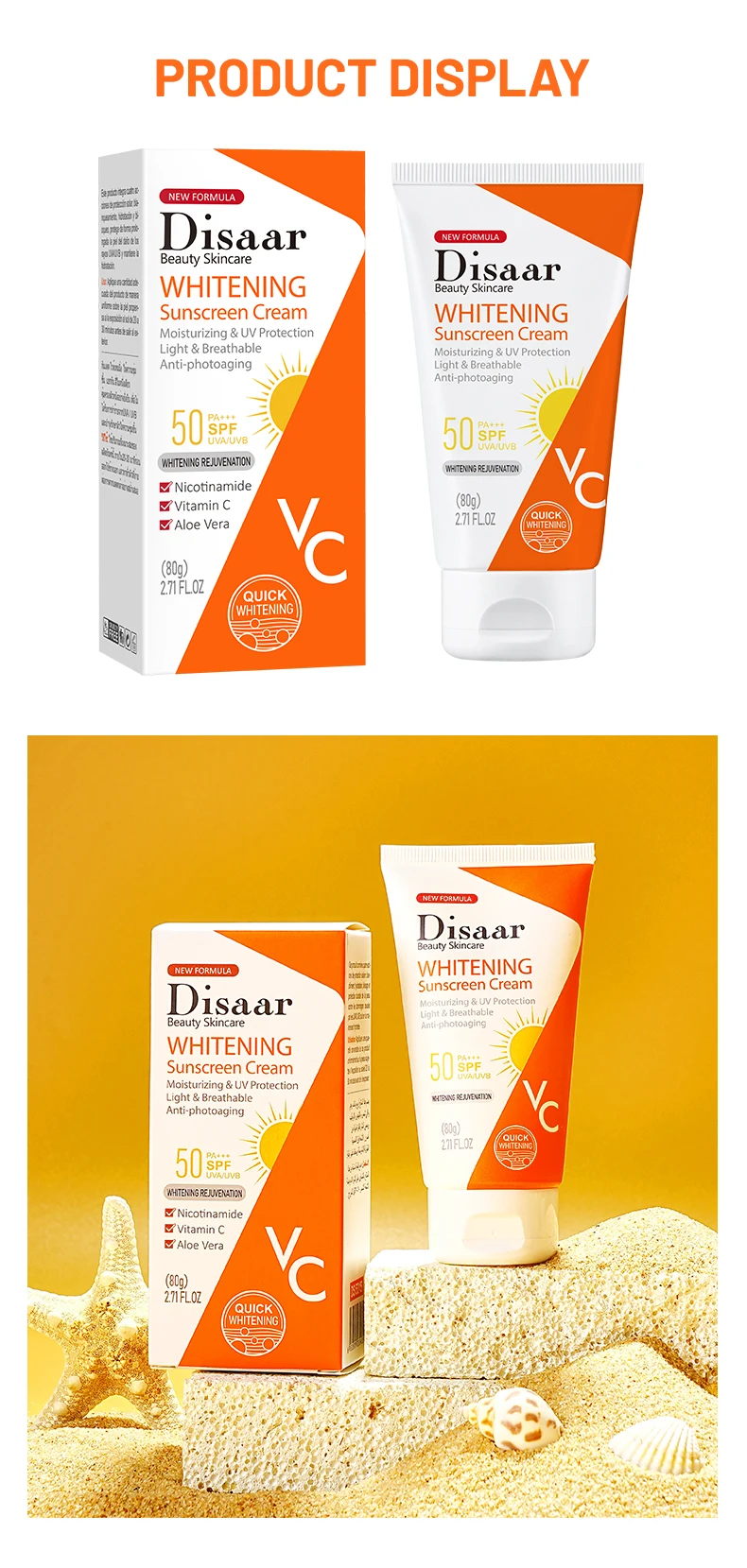 Disaar Spf 50 Whitening Light & Breathable Sunblock Vitamin C Aloe Vera Uv Protection Facial Sunscreen