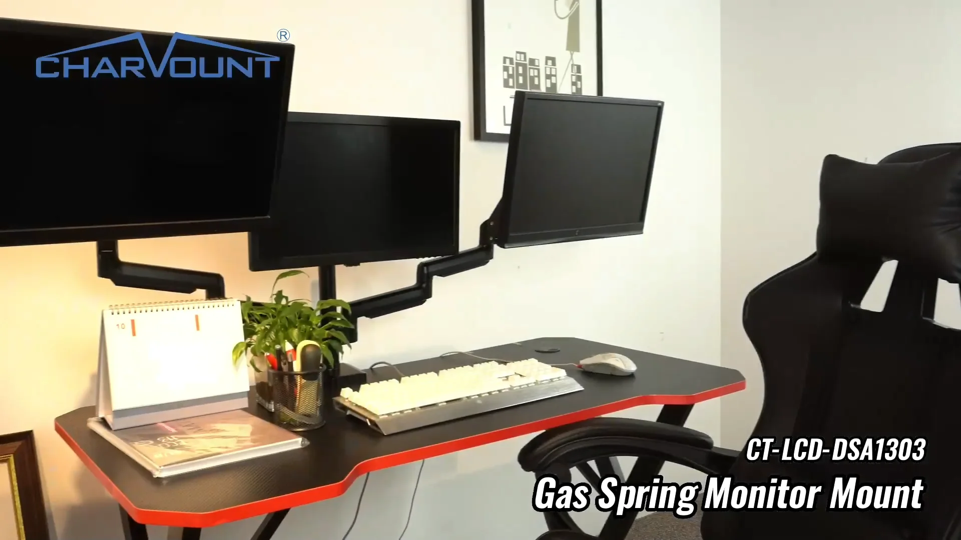 Charmount Height Adjustable Triple Monitor Arm 3 Three Extended Monitor