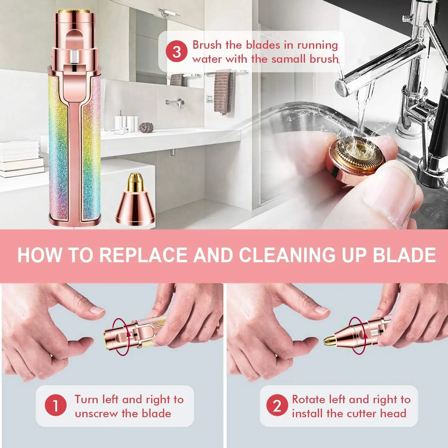 Portable 2 in 1 Rechargeable Battery Operated Electric Hair Remover & Eyebrow Trimmer Pen Makeup Tools Women