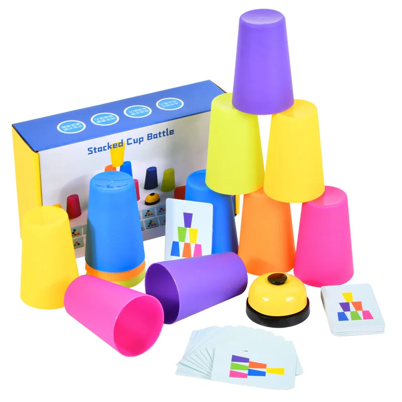 Stacking Cups Game with 50 Fun Challenges card 12 Stacking Cups Sturdy  Plastic Classic Family Game| Alibaba.com