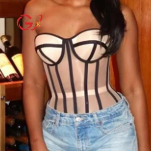 GX1271 Fashion 2026 Vintage Unique Street Wear Sleeveless Slim Fit Lace-up See Through Women Tube Sexy Tight Corset Tops
