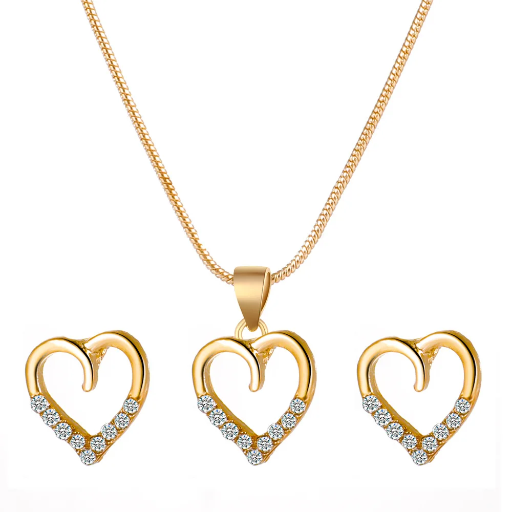 2021 New Fashion Jewelry Simple Heart Necklace Earring Set Gold Plated  Chain Alloy Zircon Peach Heart Two-piece Jewelry Set - Buy Heart Necklace 