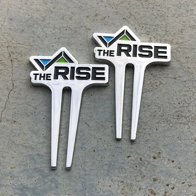 High Quality Zinc Alloy Glossy Silver Customized Logo Golf Divot Repair Tool Golf Club Pitchfork