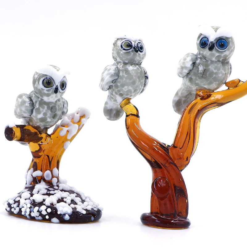 Factory Wholesale Custom Size Color  Murano Glass Figurine Owl Animal Glass Home Decor