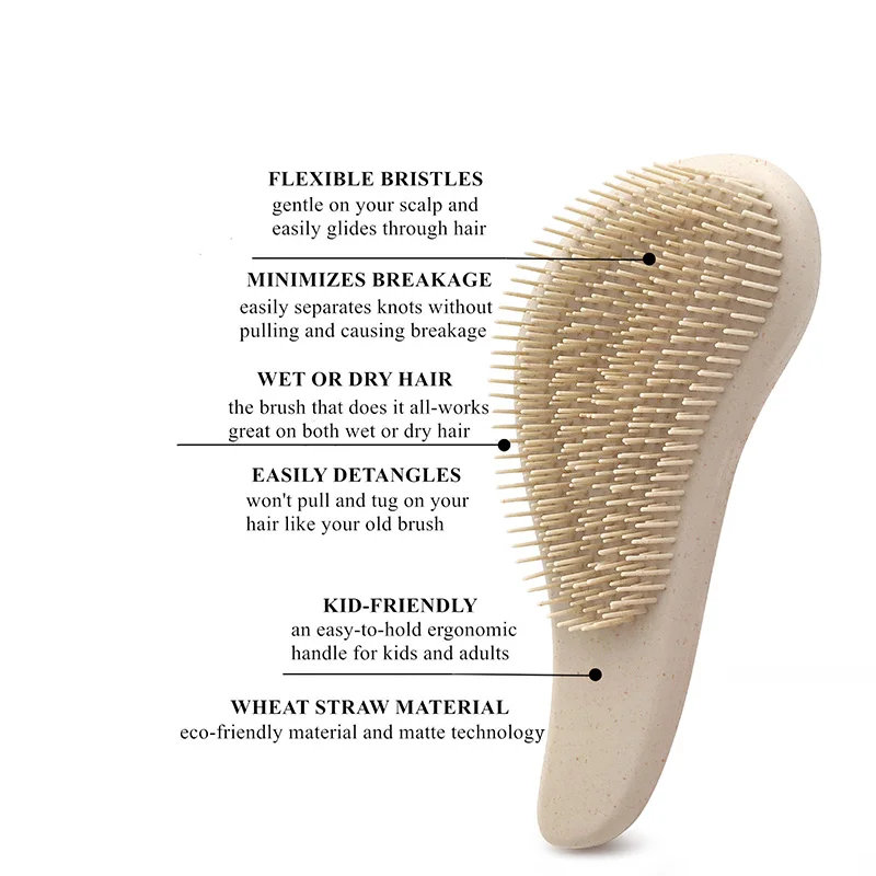 Private Label Ecofriendly Wheat Straw Matt Hairbrush Magic Handle